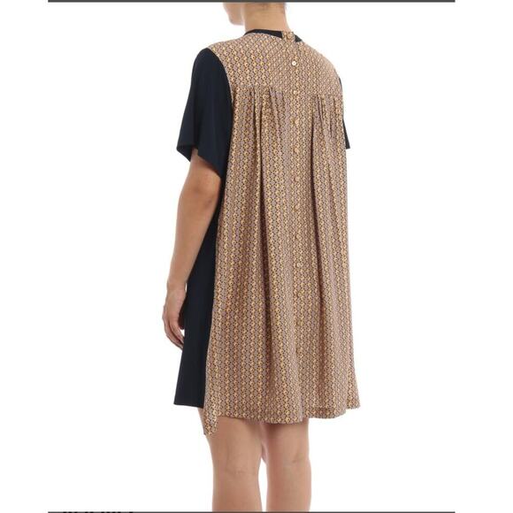 Chloé Pleated Patterned Silk Back Dress Size Large - Picture 2 of 16